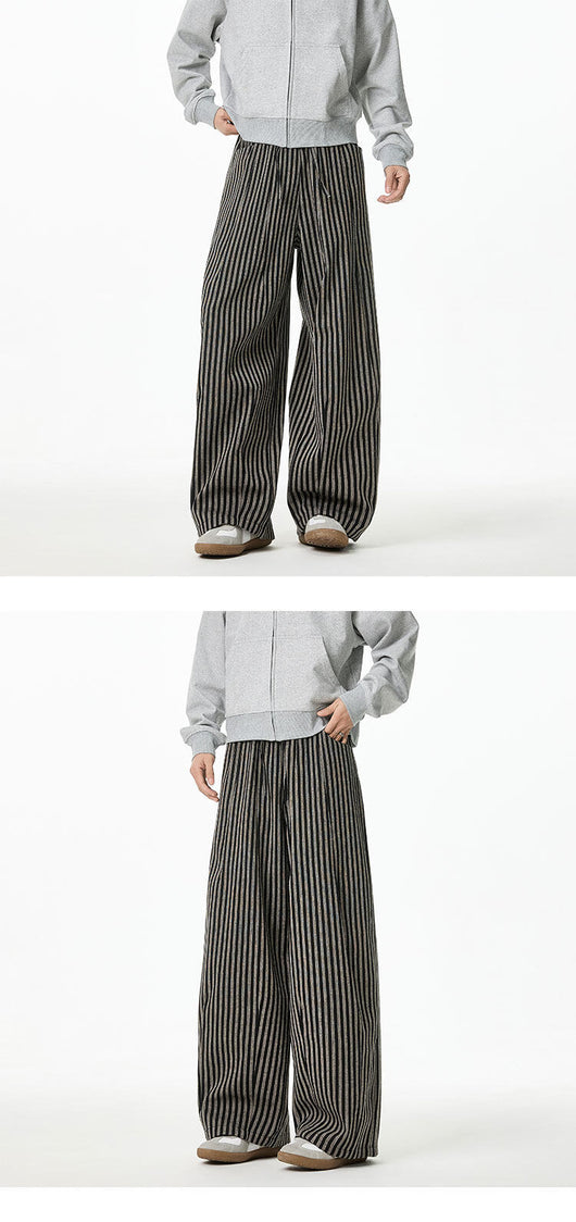 Pantalones Casuales Tejidos a Rayas con Corte Recto para Hombre - Image 9