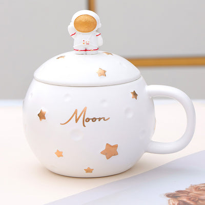 Taza Cerámica Astronauta con Tapa y Cuchara - Diseño Planeta - Image 10