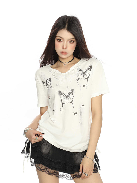 Playera Coreana Estampado Mariposa Tinta en Hombro - Image 9