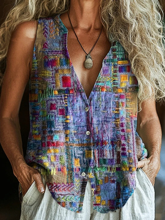 Chaleco Vintage con Botones y Blusa Floral Escote V - Image 3