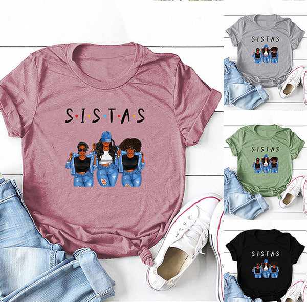 Playera Denim Sistas Three con Estampado Girly de Manga Corta