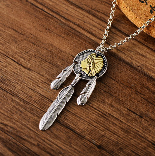 Dije Plata Esterlina Diseño Indio Pluma Vintage para Hombre - Image 4