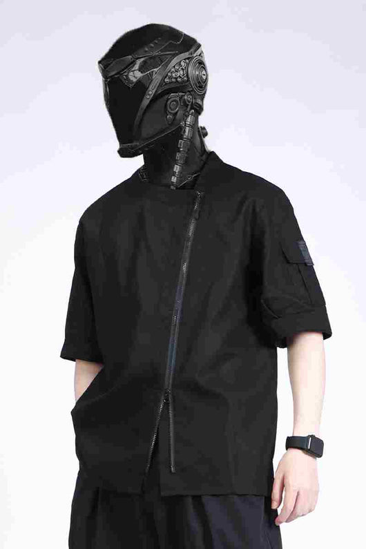 Camisa Casual Hombre Patchwork Punk Funcional Algodón Lino Manga Corta - Image 6