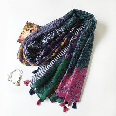 Pañuelo de Seda Antiarrugas Mujer Estampado Geométrico Algodón y Lino - Image 3