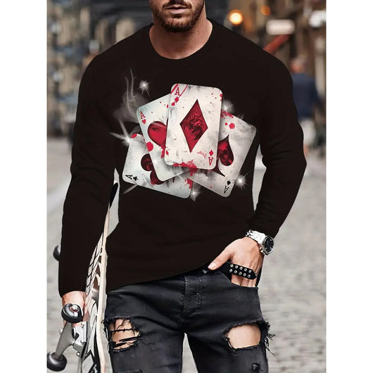 Playera Hombre Estilo Retro 3D Hip-hop Oversize Manga Larga Cuello Redondo - Image 14