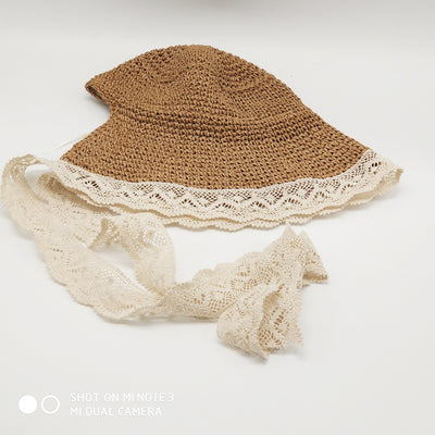 Sombrero de Paja con Moño de Encaje Coreano Plegable - Image 25