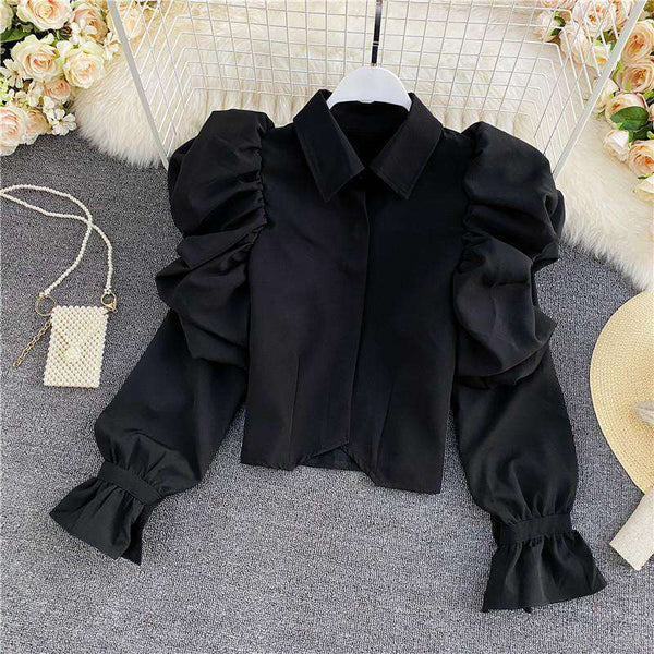 Blusa Retro Elegante con Mangas Abullonadas