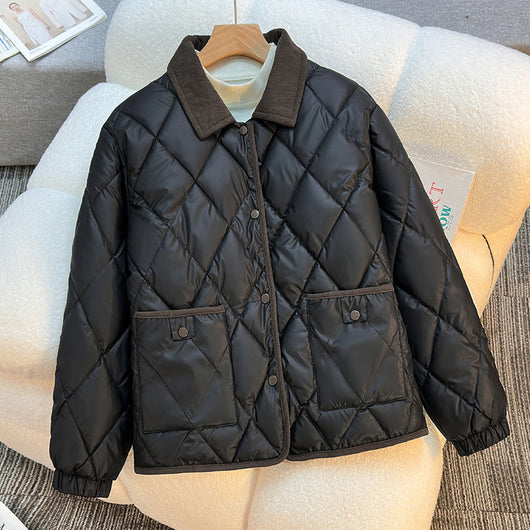 Chaqueta de Algodón Estampado Diamante - Suelta y Versátil - Image 3