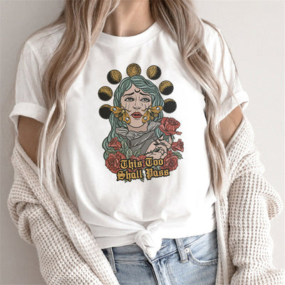 Camiseta Estampado Tarot Femenino - Tops Cartoon para Mujer - Image 20