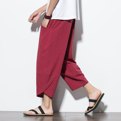 Pantalones Harem Sueltos de Algodón y Lino