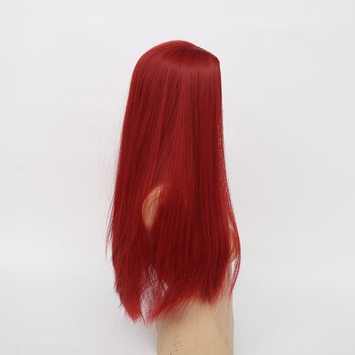 Peluca Larga Roja Vino Cabello Liso Punto Medio Fibra Sintética - Image 6