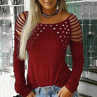 Camiseta Manga Larga Estilo Explosivo con Perforado Brillante para Mujer - Image 11