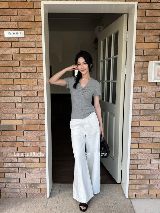 Blusa Básica Mujer con Nudo en V - Camiseta Versátil para Cualquier Ocasión - Image 23