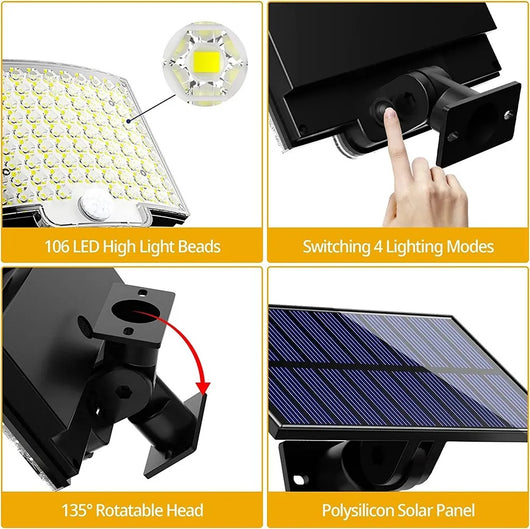Lámpara Solar de Pared 106 LED - Iluminación Inteligente para Exteriores - Image 3