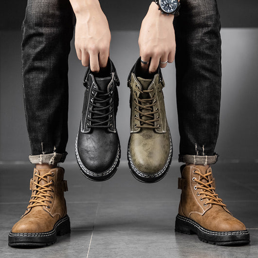 Botas de Trabajo Retro Clásicas Caña Alta Punta Redonda para Hombre - Image 11