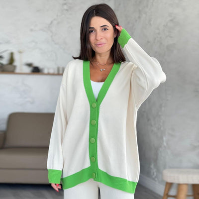 Cardigan Suelto de Cuello V y Botón Simple - Image 18