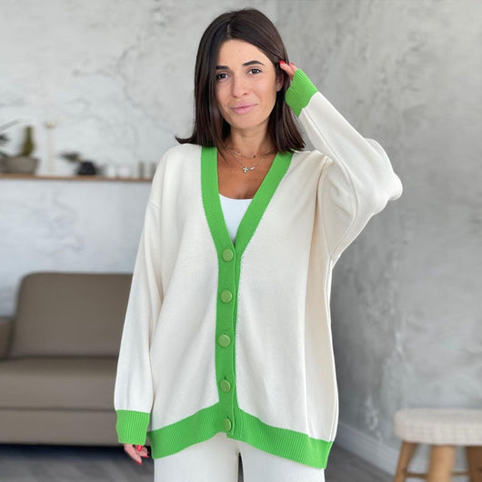 Cardigan Suelto de Cuello V y Botón Simple - Image 18