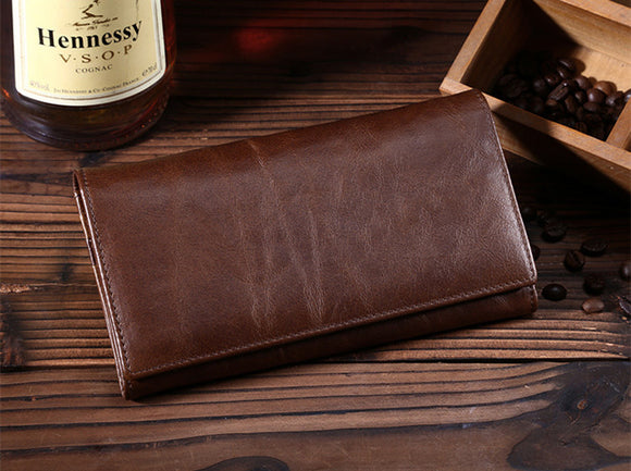 Billetera Larga de Cuero Genuino con Acabado Vintage Oil Wax