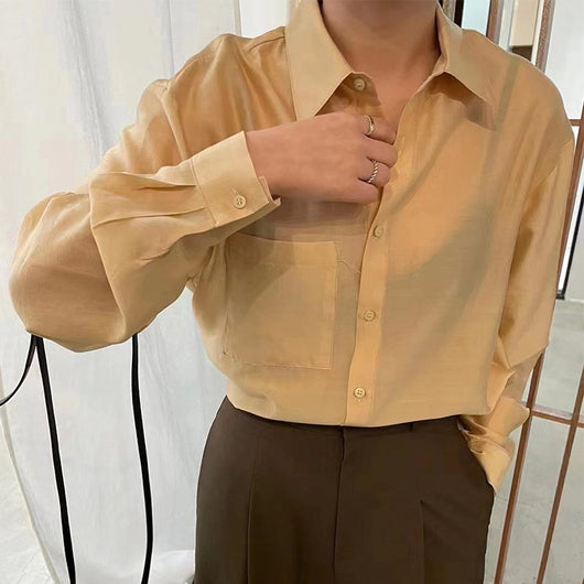 Camisa Tencel de Manga Larga Colores Sólidos para Trabajo Diario - Image 3
