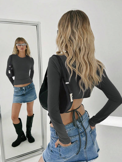 Blusa Cropped Hueca Tendencia Otoño Invierno Diseño Moderno - Image 14