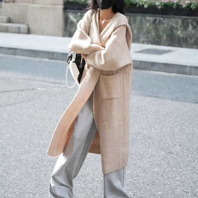 Cardigan Largo Tejido para Mujer con Capucha - Abrigo Tipo Trench - Image 29