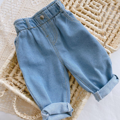 Jeans Casuales de Cintura Alta para Niña en Colores Sólidos - Image 7