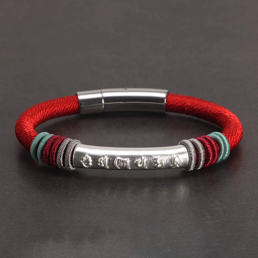 Pulsera de Plata Pareja Nudo de Dragón con Mantra de Seis Caracteres - Image 7