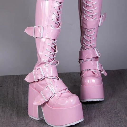 Botas Altas Impermeables con Plataforma y Hebilla para Mujer