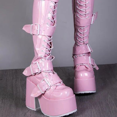 Botas Altas Impermeables con Plataforma y Hebilla para Mujer