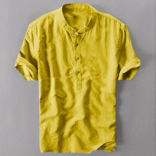 Camisa Holgada de Algodón y Lino para Hombre - Manga Corta Verano - Image 5