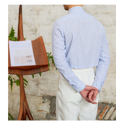 Camisa Elegante de Algodón y Lino con Rayas - Manga Larga Clásica - Image 4