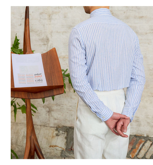 Camisa Elegante de Algodón y Lino con Rayas - Manga Larga Clásica - Image 4