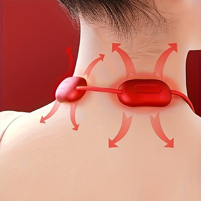 Red mini portable cervical massager with a pendant design, featuring an LCD screen and control buttons. - Image 4