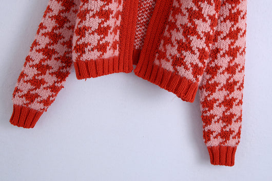 Cardigan Tejido Pied de Poule con Detalle Lattice para Mujer - Image 7