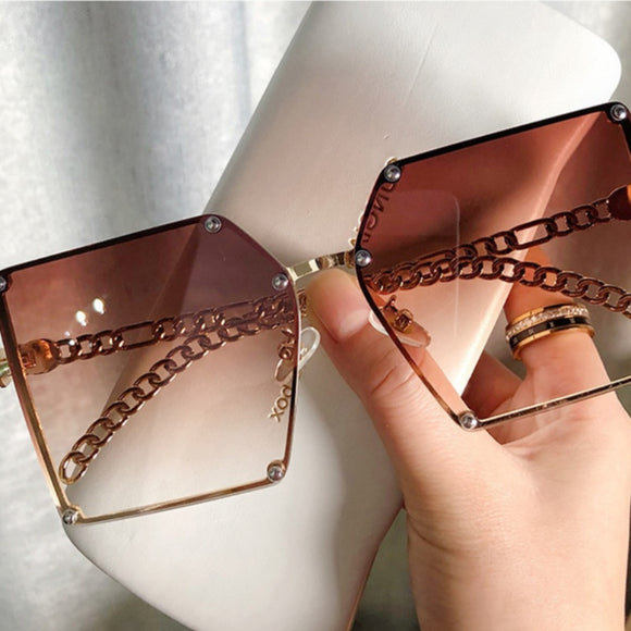 Gafas de Sol Cuadradas Grandes sin Marco para Mujer - Estilo Trendy con Cadena Metálica