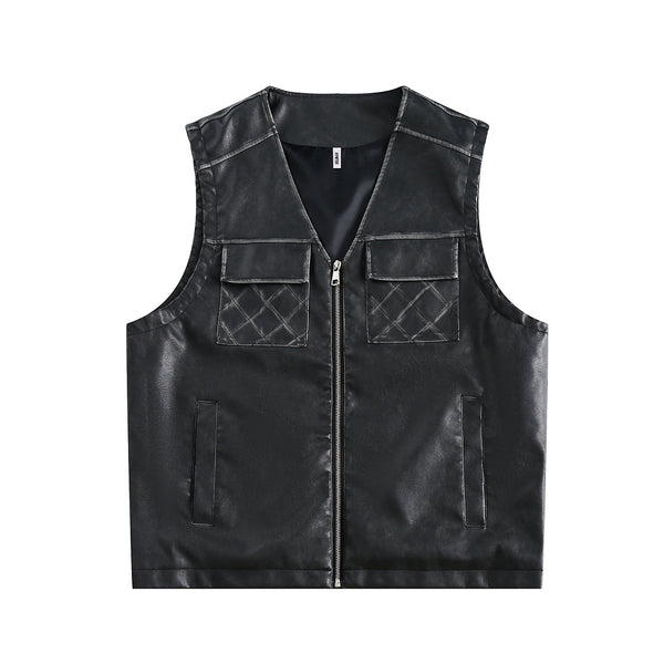 Chaleco de Cuero Hip Hop Casual con Cierre - Estilo Rock Urbano