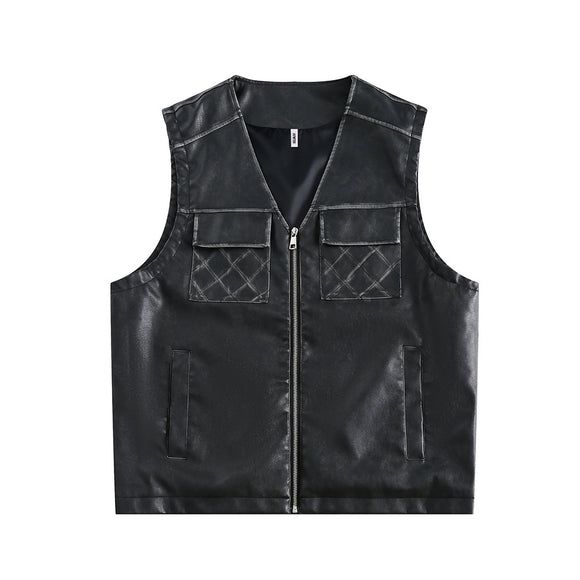 Chaleco de Cuero Hip Hop Casual con Cierre - Estilo Rock Urbano