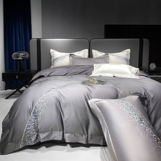 Juego de Cama 4 Piezas Algodón Pima Bordado Lujo Minimalista