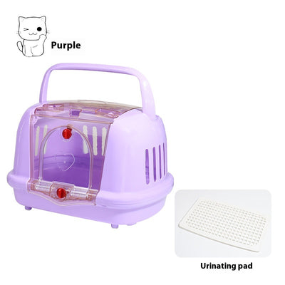 Brown pet carrier with a clear front door, top handle, ventilation slots, and a white urinating pad. - Image 9
