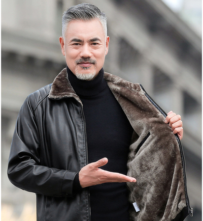 Chaqueta Cartera de Cuero PU para Hombre Maduro - Invierno - Image 4