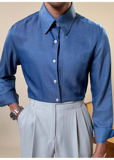 Camisa Casual Business de Manga Larga con Cuello Redondo para Hombre - Image 5