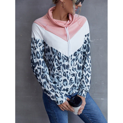 Sudadera con Capucha Patchwork Estampado Leopardo y Contraste de Colores para Mujer - Image 3