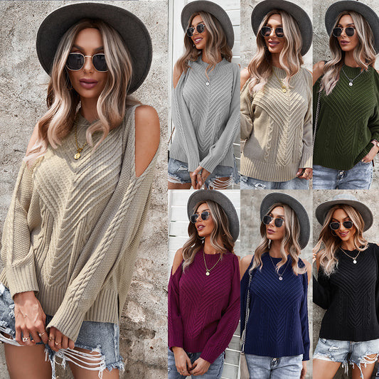 Blusa Gruesa Sin Tirantes de Manga Larga y Color Sólido para Otoño e Invierno