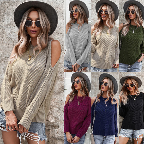 Blusa Gruesa Sin Tirantes de Manga Larga y Color Sólido para Otoño e Invierno