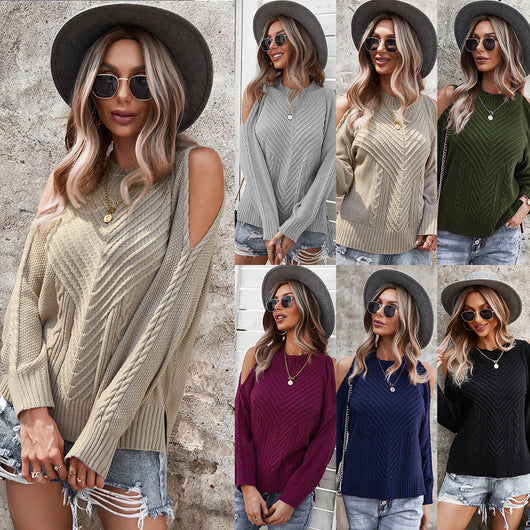 Blusa Gruesa Sin Tirantes de Manga Larga y Color Sólido para Otoño e Invierno