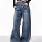Pantalones Vaqueros Rectos Azules Cintura Alta Pierna Ancha Efecto Desgastado