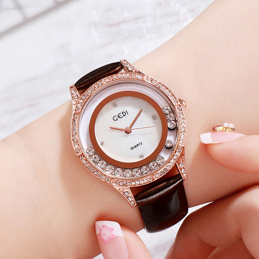 Reloj Cinturón de Cuero Doble Diamante Versátil para Mujer - Image 3