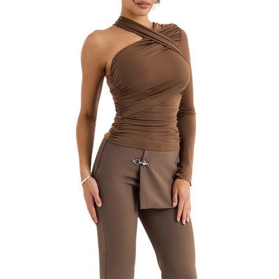 Blusa Base Asimétrica de Manga Larga para Mujer - Image 5