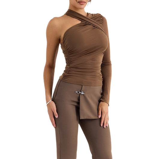 Blusa Base Asimétrica de Manga Larga para Mujer - Image 5