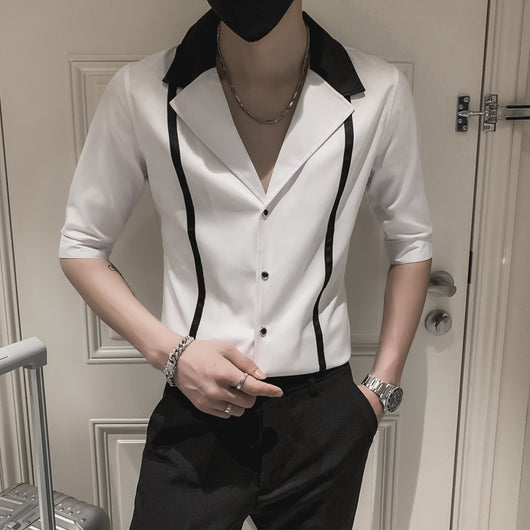 Camisa Slim Fit a Rayas Manga Corta para Hombre - Image 19